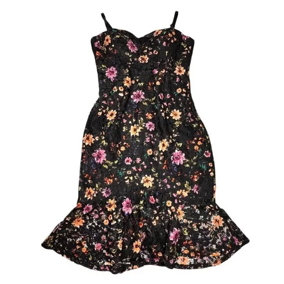 Guess Floral Lace Dress Sz.12 Black Spaghetti Straps Ruffle Fairy Event  Party - www.buildwithchirag.com